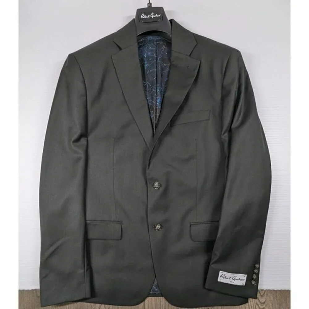 Robert Graham Modern Fit Sharkskin Hunter Green Suit Size 38R (MSRP $598)